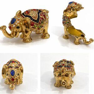 Gold Elephant Figurine Jeweled Trinket Box Colourful Mini Decor Gift
